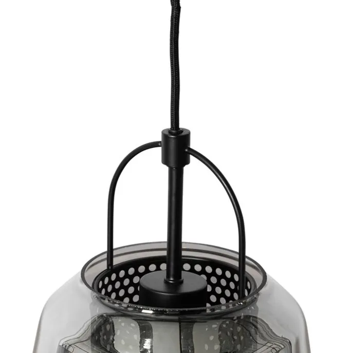 Hängelampe schwarz mit Rauchglas 23 cm länglich 3-flammig - Kevin