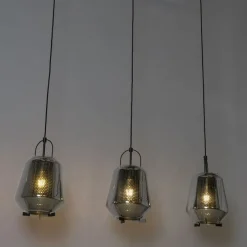 Hängelampe schwarz mit Rauchglas 23 cm länglich 3-flammig - Kevin