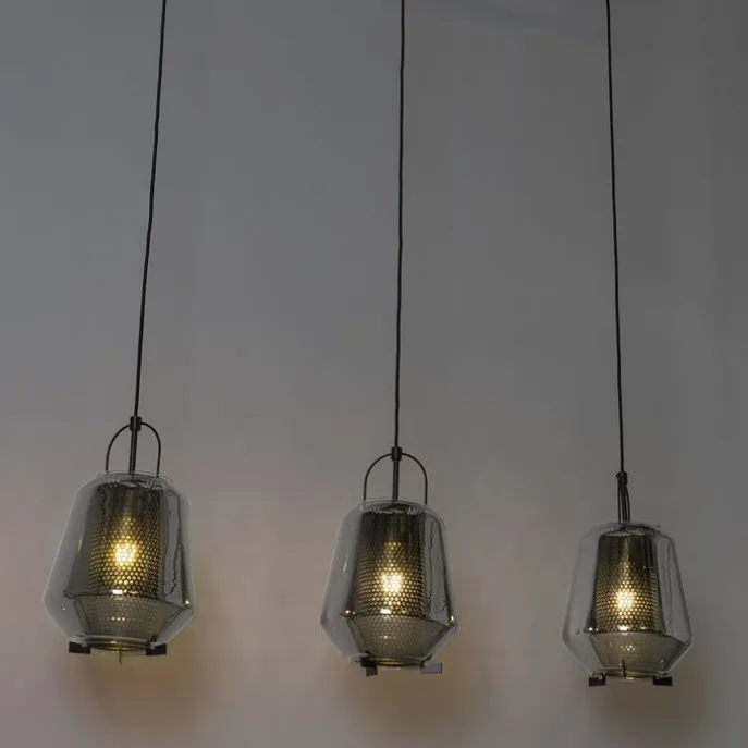 Hängelampe schwarz mit Rauchglas 23 cm länglich 3-flammig - Kevin
