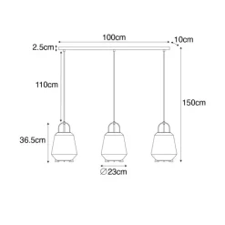 Hängelampe schwarz mit Rauchglas 23 cm länglich 3-flammig - Kevin