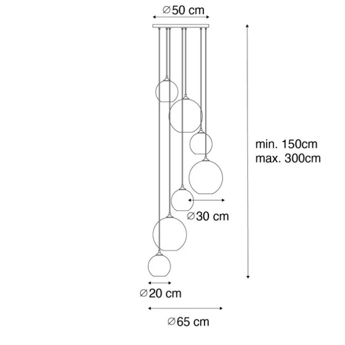 Hängelampe schwarz mit Rauchglas rund 7-flammig - Sandra