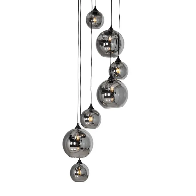 Hängelampe schwarz mit Rauchglas rund 7-flammig - Sandra