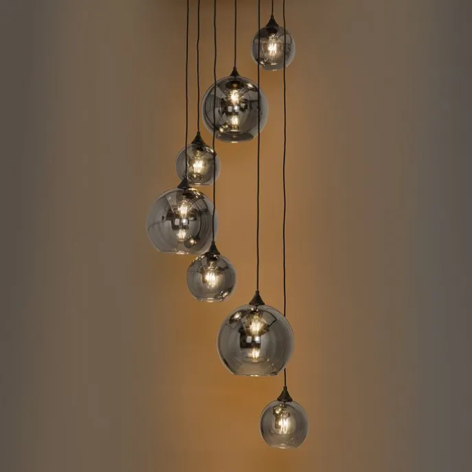 Hängelampe schwarz mit Rauchglas rund 7-flammig - Sandra