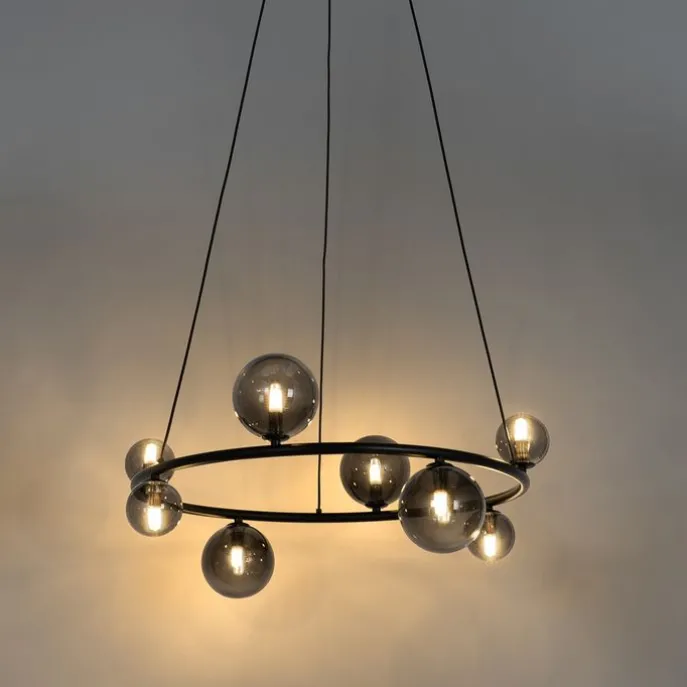 Hängelampe schwarz mit Rauchglas rund 8-flammig - Monaco