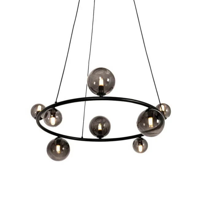 Hängelampe schwarz mit Rauchglas rund 8-flammig - Monaco