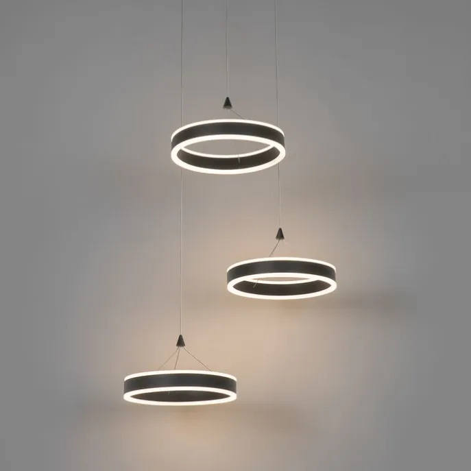 Hängelampe schwarz rund inkl. LED 3-stufig dimmbar 3-Licht - Lyani