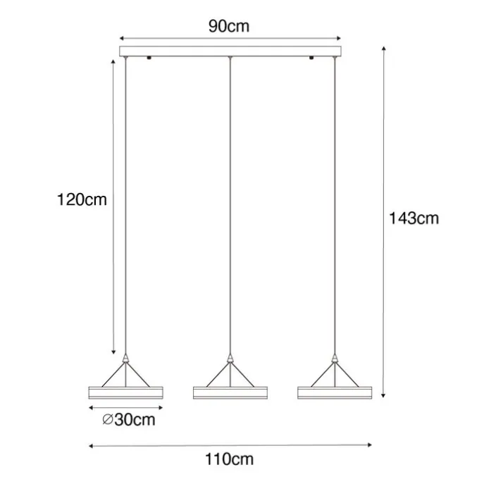 Hängelampe Stahl länglich inkl. LED 3-Stufen dimmbar 3-Licht - Lyani