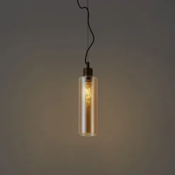 Hotel Chic Hängelampe Dunkelbronze mit bernsteinfarbenem Glas - Stavelot