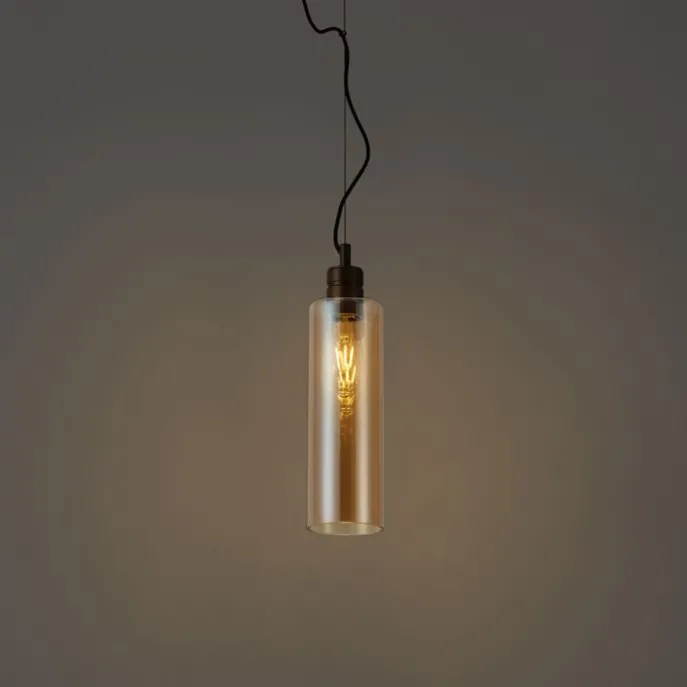 Hotel Chic Hängelampe Dunkelbronze mit bernsteinfarbenem Glas - Stavelot