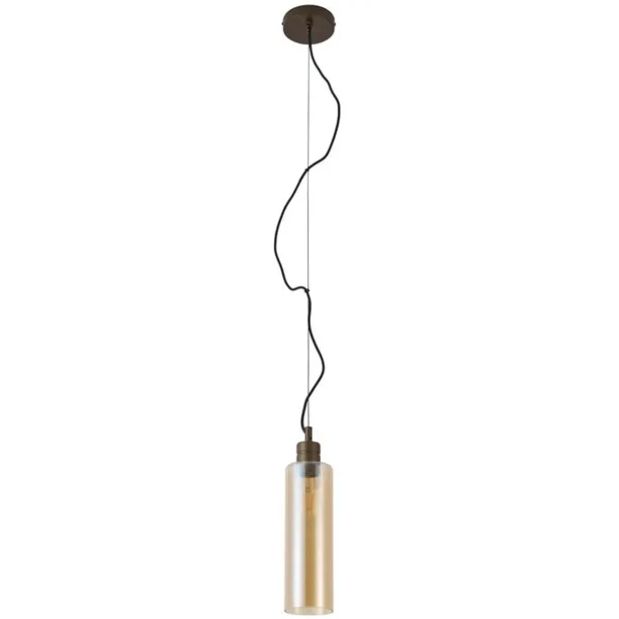 Hotel Chic Hängelampe Dunkelbronze mit bernsteinfarbenem Glas - Stavelot