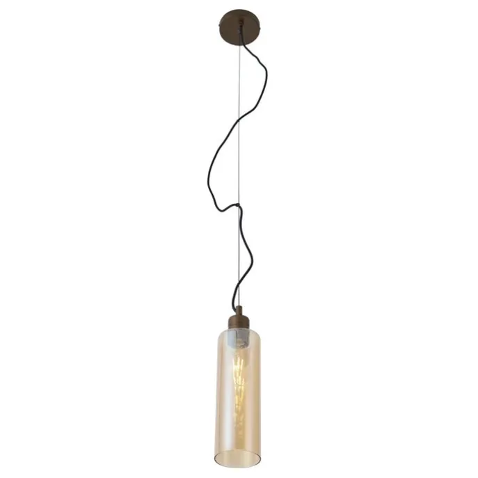 Hotel Chic Hängelampe Dunkelbronze mit bernsteinfarbenem Glas - Stavelot