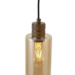 Hotel Chic Hängelampe Dunkelbronze mit bernsteinfarbenem Glas 3-flammig - Stavelot