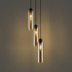 Hotel Chic Hängelampe Dunkelbronze mit bernsteinfarbenem Glas 3-flammig - Stavelot