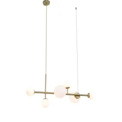 Hotel Chic Hängelampe Gold mit Opalweißem Glas 6-Lichter - Monaco