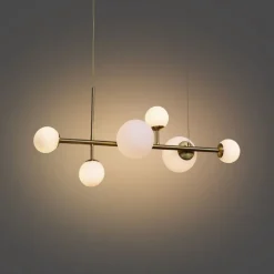 Hotel Chic Hängelampe Gold mit Opalweißem Glas 6-Lichter - Monaco