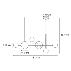 Hotel Chic Hängelampe Gold mit Opalweißem Glas 6-Lichter - Monaco