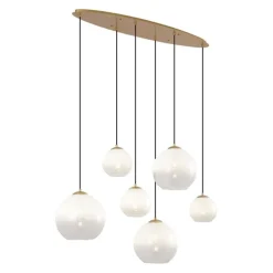 Hotel Chic Hängelampe Messing mit weißem Glas Rechteckig 6-Licht - Misty