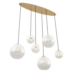 Hotel Chic Hängelampe Messing mit weißem Glas Rechteckig 6-Licht - Misty