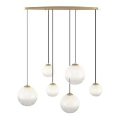 Hotel Chic Hängelampe Messing mit weißem Glas Rechteckig 6-Licht - Misty