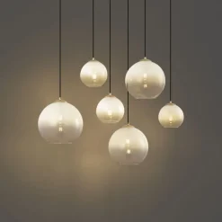 Hotel Chic Hängelampe Messing mit weißem Glas Rechteckig 6-Licht - Misty