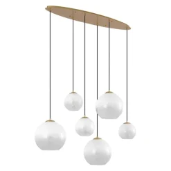 Hotel Chic Hängelampe Messing mit weißem Glas Rechteckig 6-Licht - Misty