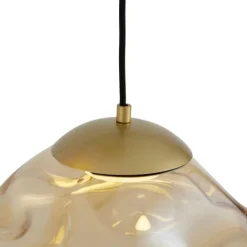 Hotel Chic Hängelampe Messing mit bernsteinfarbenem Glas 3-Licht - Gus