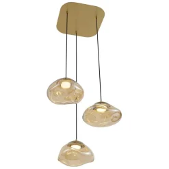 Hotel Chic Hängelampe Messing mit bernsteinfarbenem Glas 3-Licht - Gus