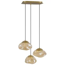 Hotel Chic Hängelampe Messing mit bernsteinfarbenem Glas 3-Licht - Gus