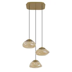 Hotel Chic Hängelampe Messing mit bernsteinfarbenem Glas 3-Licht - Gus