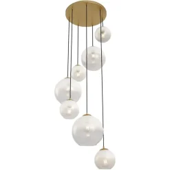 Hotel Chic Hängelampe Messing mit weißem Glas Rund 7-flammig - Misty