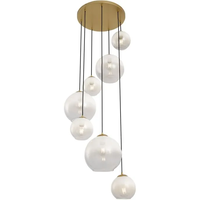 Hotel Chic Hängelampe Messing mit weißem Glas Rund 7-flammig - Misty