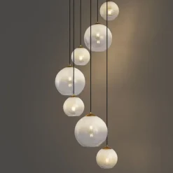 Hotel Chic Hängelampe Messing mit weißem Glas Rund 7-flammig - Misty