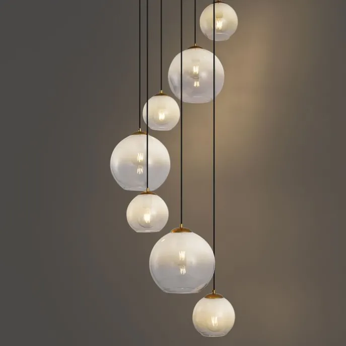 Hotel Chic Hängelampe Messing mit weißem Glas Rund 7-flammig - Misty