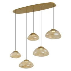 Hotel Chic Hängelampe Messing mit bernsteinfarbenem Glas 5-Licht - Gus