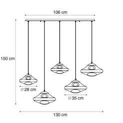 Hotel Chic Hängelampe Messing mit bernsteinfarbenem Glas 5-Licht - Gus