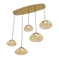 Hotel Chic Hängelampe Messing mit bernsteinfarbenem Glas 5-Licht - Gus