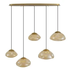 Hotel Chic Hängelampe Messing mit bernsteinfarbenem Glas 5-Licht - Gus