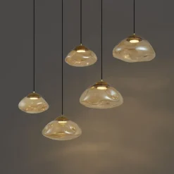 Hotel Chic Hängelampe Messing mit bernsteinfarbenem Glas 5-Licht - Gus