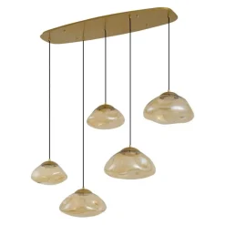 Hotel Chic Hängelampe Messing mit bernsteinfarbenem Glas 5-Licht - Gus