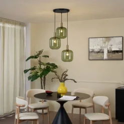 Hotel Chic Hängelampe Schwarz mit Gold und Grün Glas 3-Licht - Zuzanna