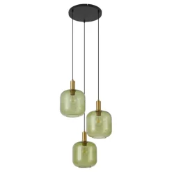 Hotel Chic Hängelampe Schwarz mit Gold und Grün Glas 3-Licht - Zuzanna