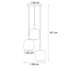 Hotel Chic Hängelampe Schwarz mit Gold und Grün Glas 3-Licht - Zuzanna
