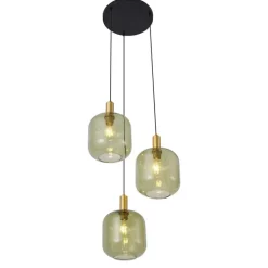 Hotel Chic Hängelampe Schwarz mit Gold und Grün Glas 3-Licht - Zuzanna