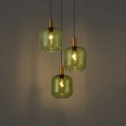 Hotel Chic Hängelampe Schwarz mit Gold und Grün Glas 3-Licht - Zuzanna