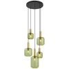 Hotel Chic Hängelampe Schwarz und Gold mit grünem Glas 5-Lichter - Zuzanna