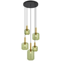 Hotel Chic Hängelampe Schwarz und Gold mit grünem Glas 5-Lichter - Zuzanna