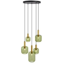 Hotel Chic Hängelampe Schwarz und Gold mit grünem Glas 5-Lichter - Zuzanna