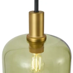 Hotel Chic Hängelampe Schwarz und Gold mit grünem Glas 5-Lichter - Zuzanna