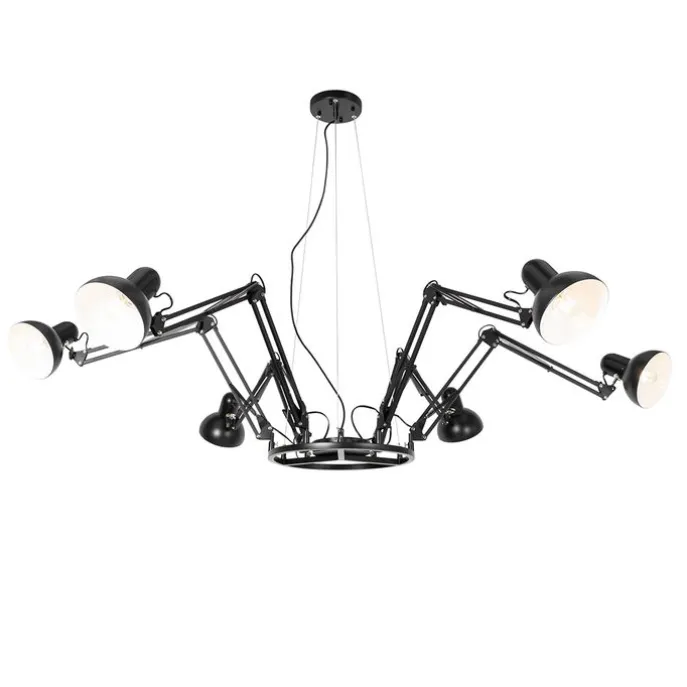 Industrie-Hängelampe schwarz 6-flammig verstellbar - Hobby Spinne