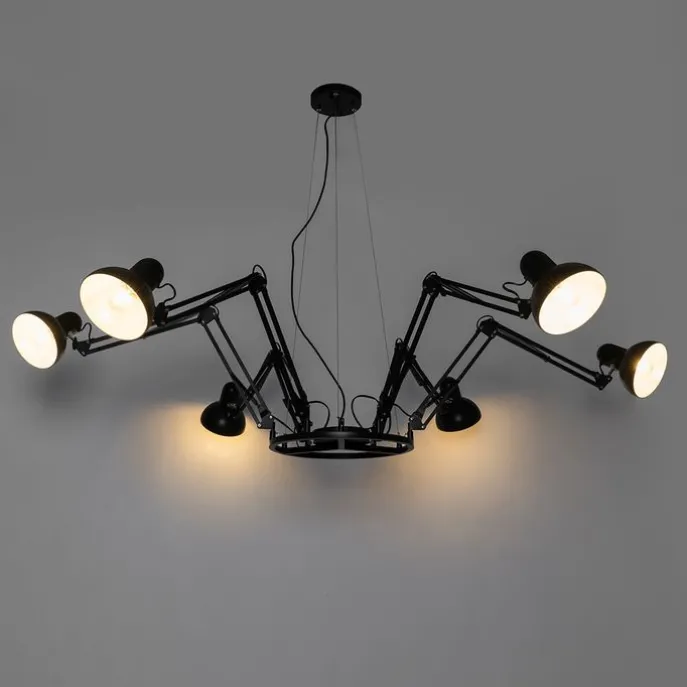 Industrie-Hängelampe schwarz 6-flammig verstellbar - Hobby Spinne